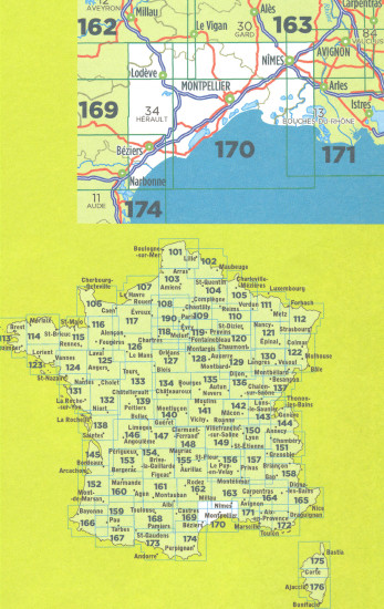 detail IGN 170 Montpellier / Nimes 1:100t mapa IGN