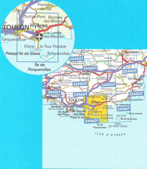 detail IGN 3446 OT Hyéres-Ile de Porquerolles 1:25t mapa IGN