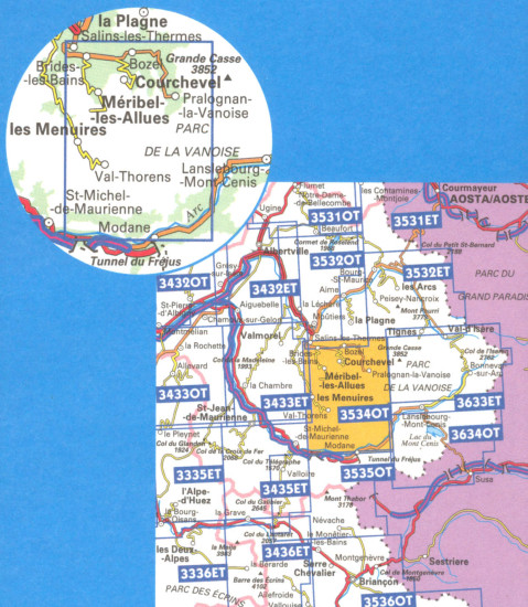 detail IGN 3534 OT Les Trois Vallées 1:25t mapa IGN