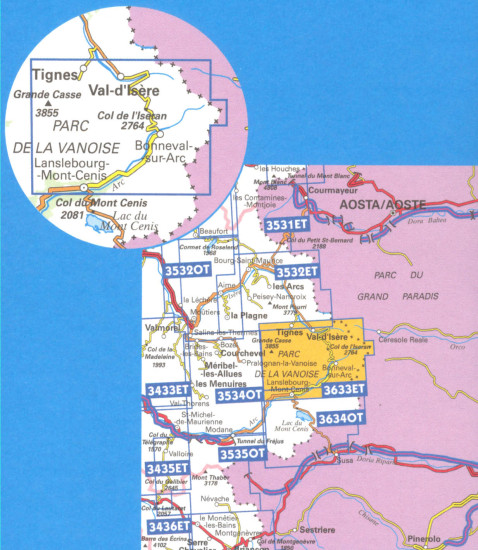 detail IGN 3633 ET Tignes-Val D´Isere 1:25t mapa IGN