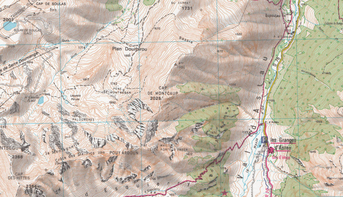 detail IGN 1848 OT Bagneres de Luchon 1:25t mapa IGN