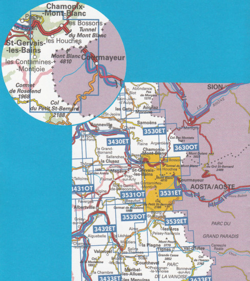 detail IGN 3531ET St. Gervais - Les Bains 1:25t mapa IGN