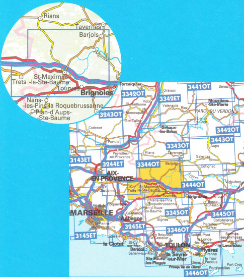 detail IGN 3344 OT St. Maximin la Ste Baume 1:25t mapa IGN