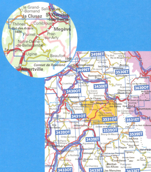 detail IGN 3531OT Megéve-Col de Aravis 1:25t mapa IGN