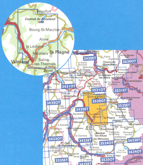 detail IGN 3532 OT Massif de Beaufortain 1:25t mapa IGN