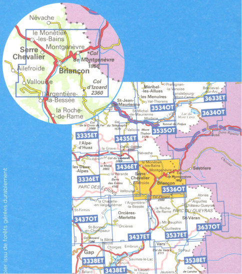 detail IGN 3536OT Briancon 1:25t mapa IGN
