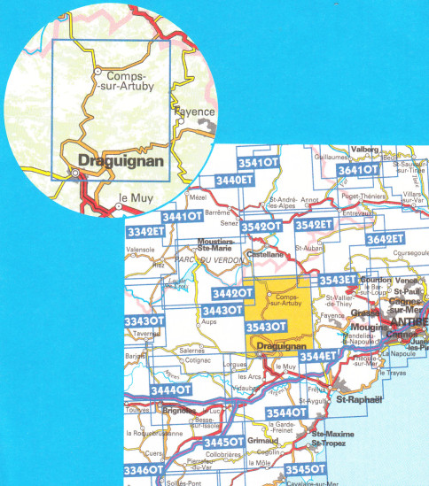 detail IGN 3543OT Draguignan 1:25t mapa IGN