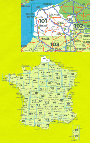 detail IGN 101 Lille Boulogne-sur-Mer 1:100t mapa IGN