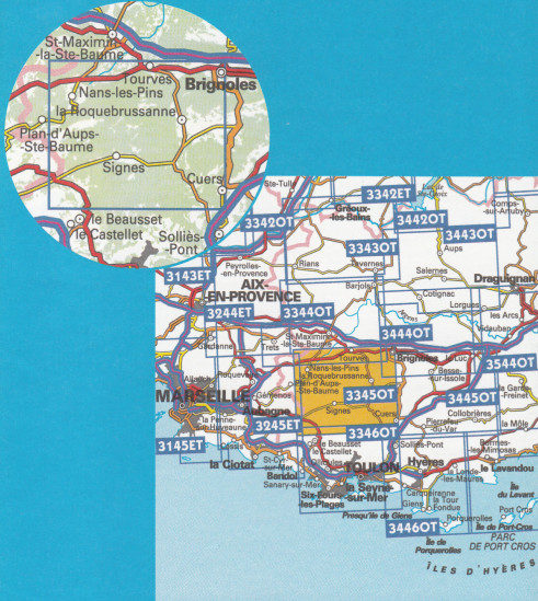 detail IGN 3345 OT Signes-Tourves 1:25t mapa IGN