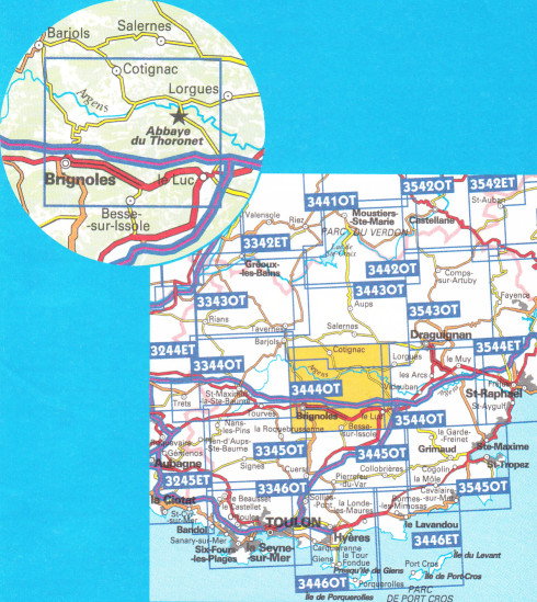detail IGN 3444 OT Brignoles Le Luc 1:25t mapa IGN