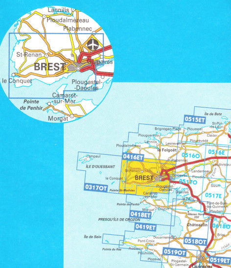 detail IGN 0417 ET Brest, Pointe de St. Mathieu 1:25t mapa IGN