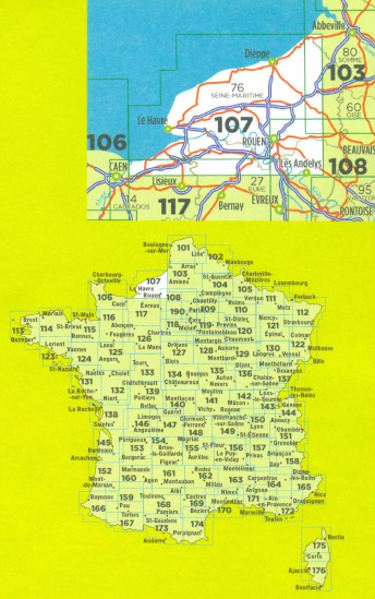 detail IGN 107 Rouen, Le Havre 1:100t mapa IGN