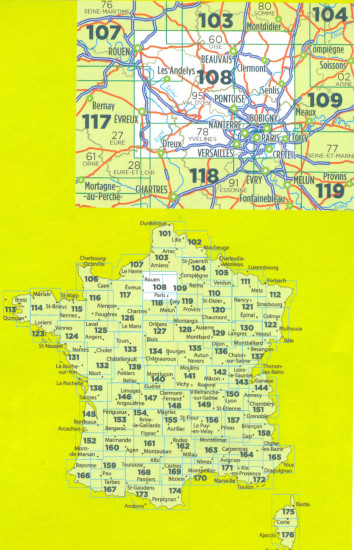 detail IGN 108 Paris, Rouen 1:100t mapa IGN