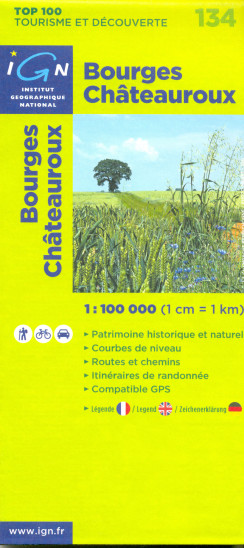 detail IGN 134 Bourges, Chateauroux1:100t mapa IGN