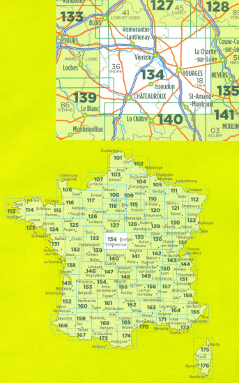 detail IGN 134 Bourges, Chateauroux1:100t mapa IGN