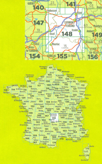 detail IGN 148 Clermont-Ferrand, Mauriac 1:100t mapa IGN