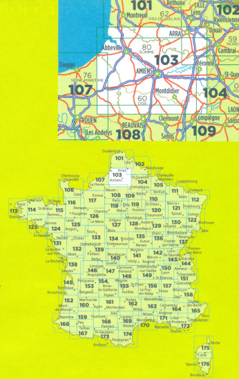 detail IGN 103 Amiens, Arras 1:100t mapa IGN