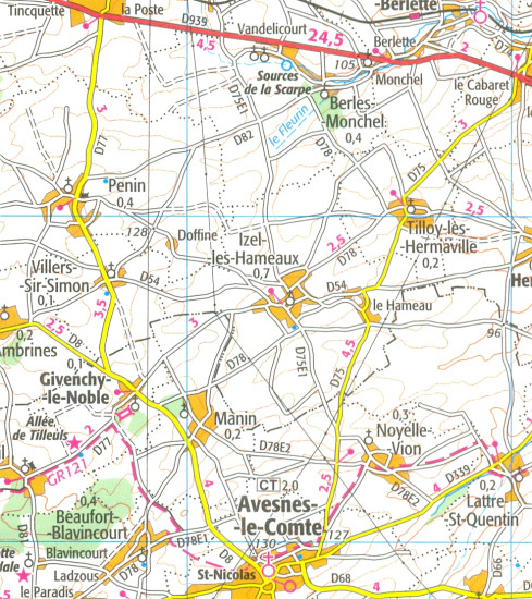 detail IGN 103 Amiens, Arras 1:100t mapa IGN