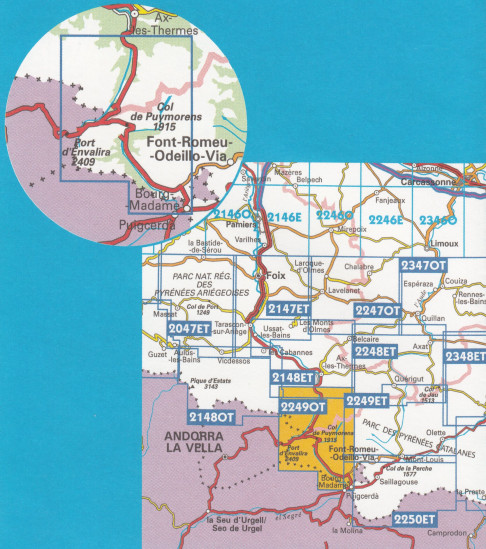 detail IGN 2249 OT Bourg - Madame 1:25t mapa IGN