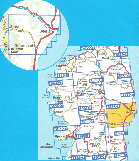 detail IGN 4351 OT Cervione, PNR de Corse 1:25t mapa IGN