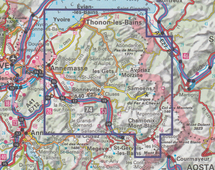 detail Leman & Mont Blanc entre 1:75t mapa IGN