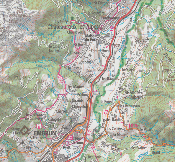 detail Ubaye, Val d´Allos, Lac de Serre-Poncon 1:75t mapa IGN