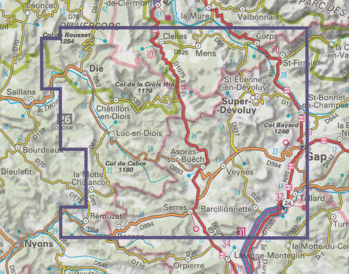 detail Diois, Devoluy, hte Vallée de la Drome 1:75t mapa IGN