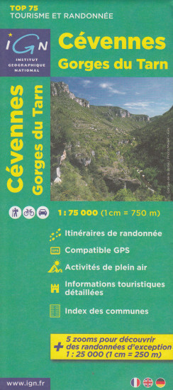 detail Cevennes, Gorges du Tarn 1:75t mapa IGN