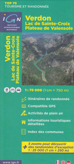 detail Verdon, Lac Ste Croix, Plateau de Valensole 1:75t mapa IGN
