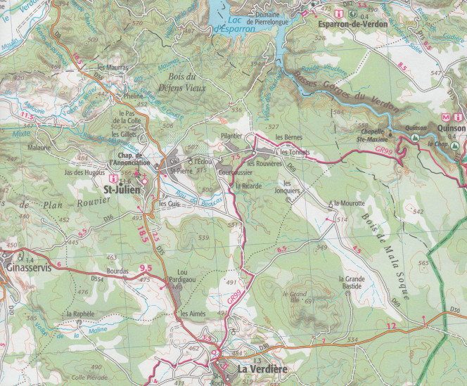 detail Verdon, Lac Ste Croix, Plateau de Valensole 1:75t mapa IGN