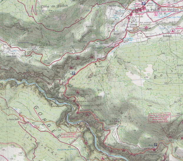 detail Verdon, Lac Ste Croix, Plateau de Valensole 1:75t mapa IGN
