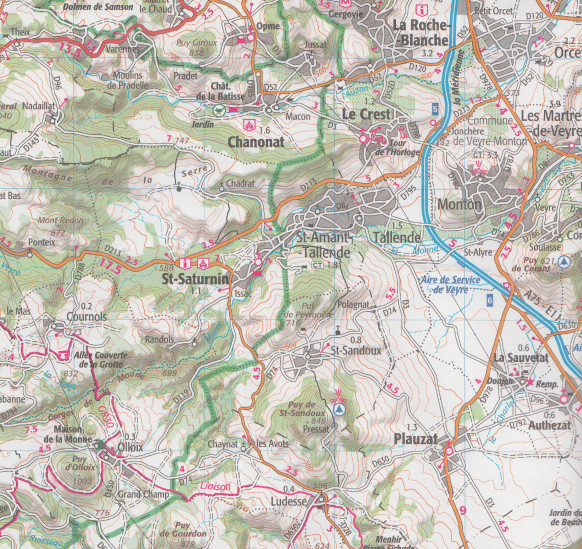 detail Chaine des Puys - Massif du Sancy 1:25t mapa IGN