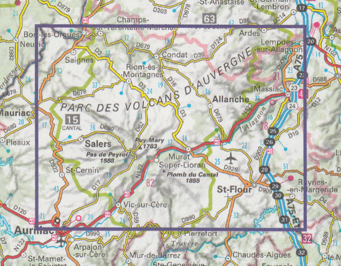 detail Cezallier, Monts du Cantal 1:25t mapa IGN