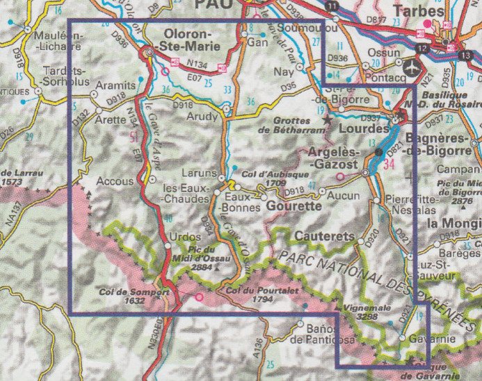 detail Vignemale, Pic de Ger, Vallée d´Ossau 1:75t mapa IGN