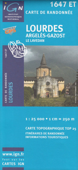 detail IGN 1647 ET Lourdes, Argeles - Gazost, Le Lavedan 1:25t mapa IGN