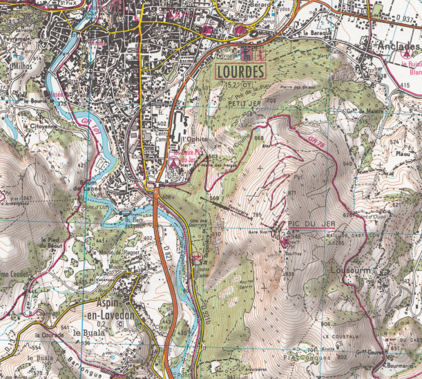 detail IGN 1647 ET Lourdes, Argeles - Gazost, Le Lavedan 1:25t mapa IGN