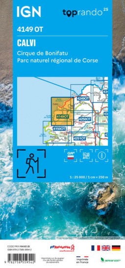 detail IGN 4149 OT Calvi, Cinque du Bonifatu, PNR de Corse 1:25t mapa IGN