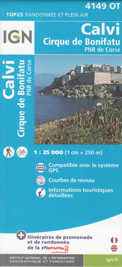 detail IGN 4149 OT Calvi, Cinque du Bonifatu, PNR de Corse 1:25t mapa IGN