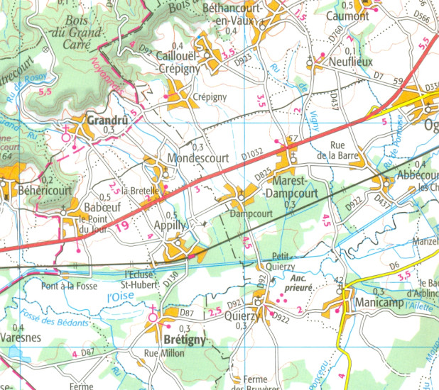 detail IGN 104 Reims, St-Quentin 1:100t mapa IGN