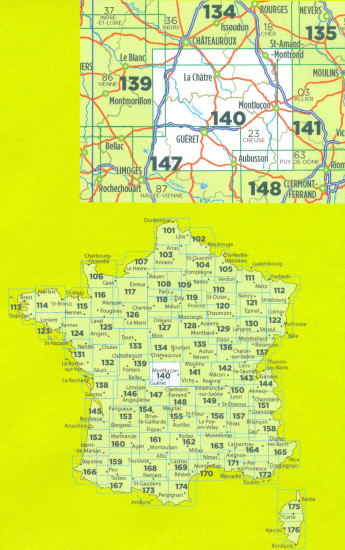 detail IGN 140 Montlucon, Guéret 1:100t mapa IGN