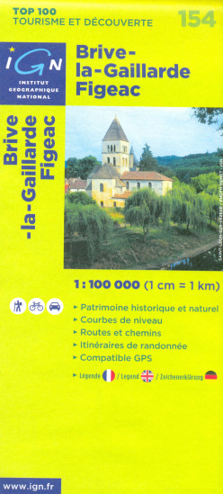 detail IGN 154 Brive-la-Gaillarde, Figeac 1:100t mapa IGN