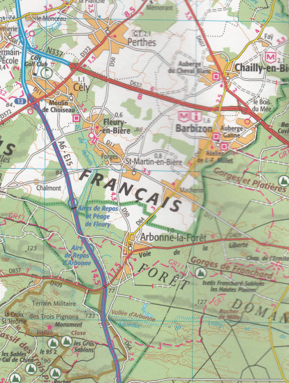 detail IGN 190 Paris, Chantily, Fontainebleau 1:100t mapa IGN