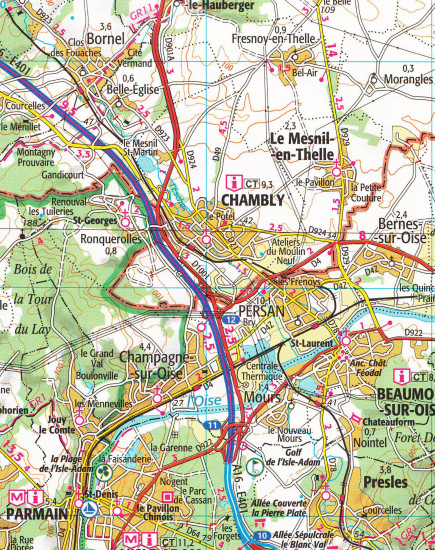 detail IGN 190 Paris, Chantily, Fontainebleau 1:100t mapa IGN