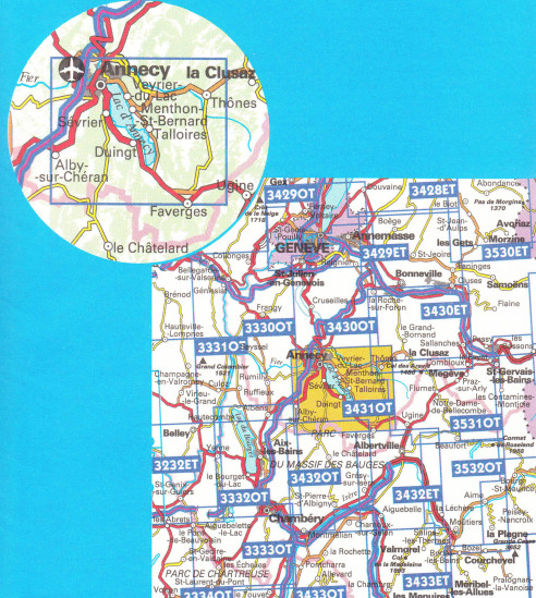 detail IGN 3431 OT Lac d´Annecy 1:25t mapa IGN