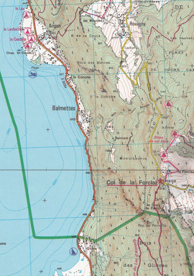 detail IGN 3431 OT Lac d´Annecy 1:25t mapa IGN