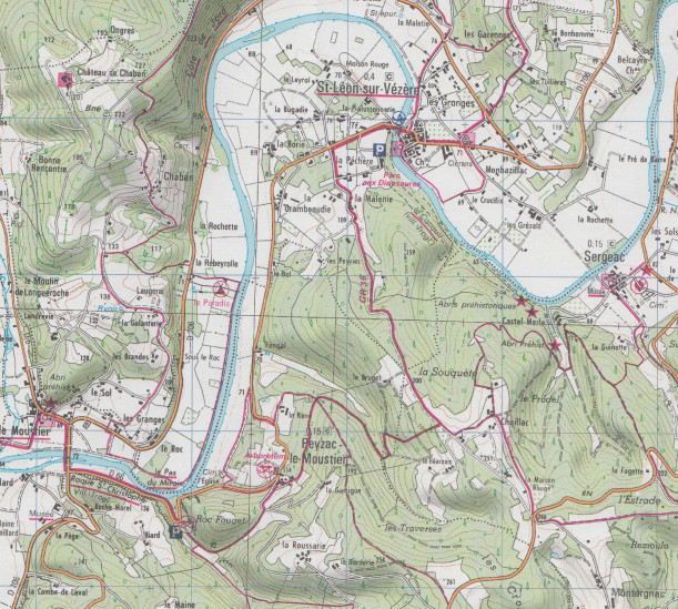 detail Périgord Noir, Haut-Quercy 1:75t mapa IGN