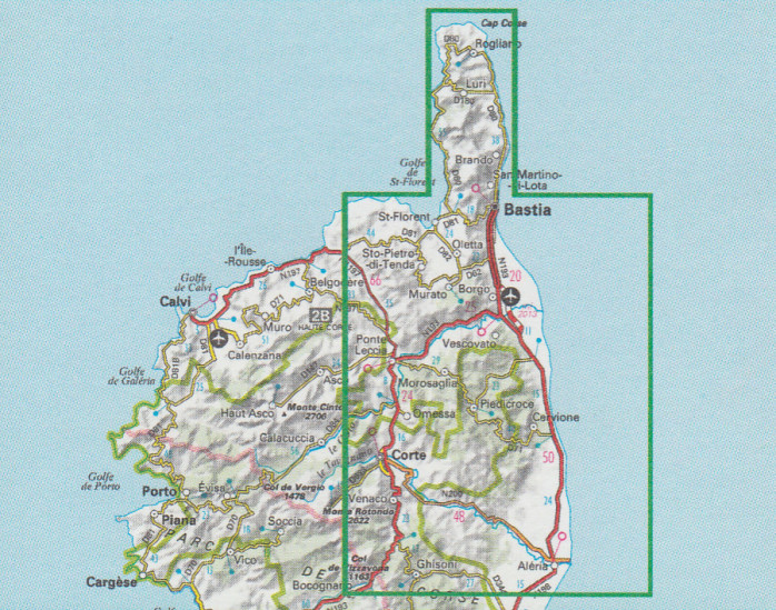 detail Bastia, Corte, Cap Corse 1:75t mapa IGN