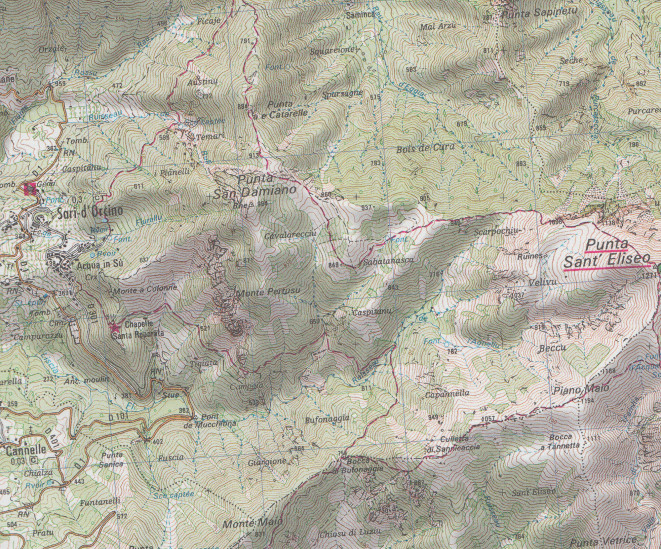 detail Ajaccio, Porto Vecchio, Aiguilles Bavella 1:75t mapa IGN
