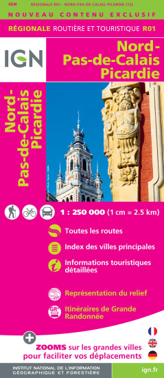 detail Nord-Pas-De-Calais / Picardie regionální mapa Francie 1:250 000 IGN
