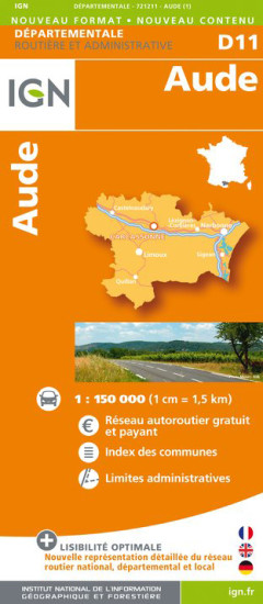 detail Aude departement 1:150.000 mapa IGN